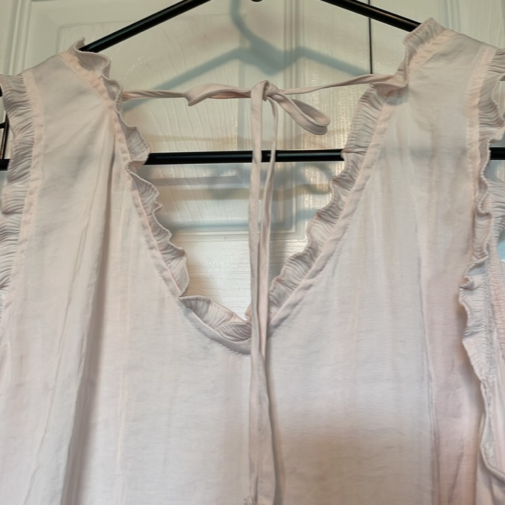 Lauren Conrad M light pink tank top ruffles v neck back tie detail lightweight - Picture 7 of 8